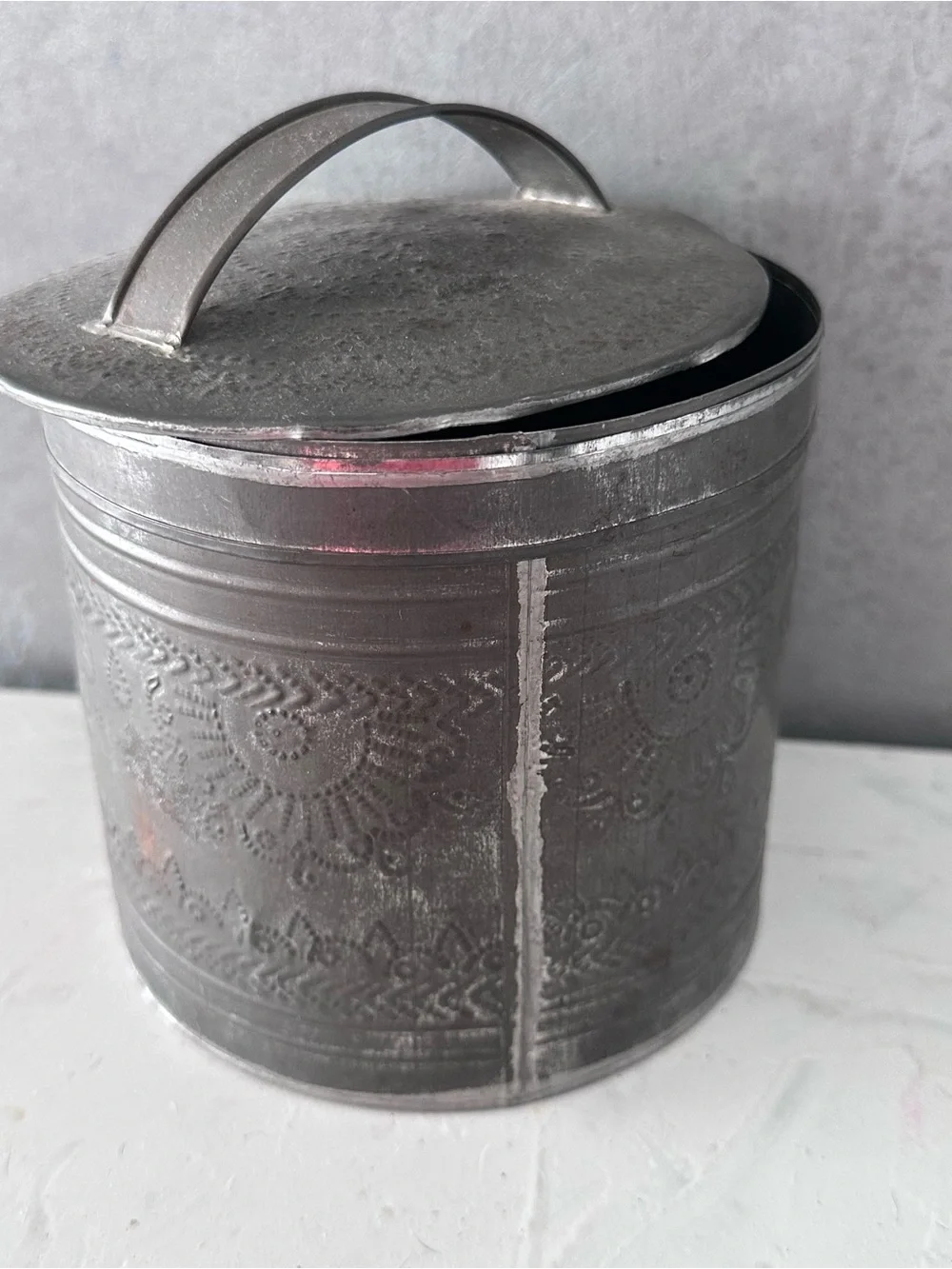 Antique Primitive 19th Century Hand Punched Tin Canister | American Folk Art